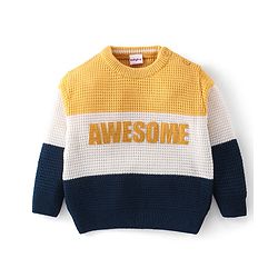 Babyhug Full Sleeves Baby Sweater Set - Yellow & Navy Blue