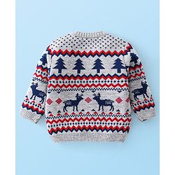 Babyhug Knitted Full Sleeves Reindeer Design Sweater & Pajama Set - Grey