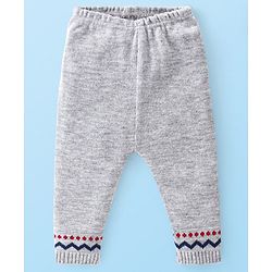 Babyhug Knitted Full Sleeves Reindeer Design Sweater & Pajama Set - Grey