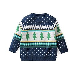 Babyhug Knitted Full Sleeves Baby Sweater Set Pine Tree Design - Navy Blue