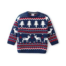 Babyhug Full Sleeves Baby Sweater Set with Reindeer Design - Navy Blue