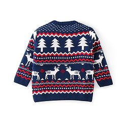 Babyhug Full Sleeves Baby Sweater Set with Reindeer Design - Navy Blue
