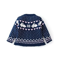 Babyhug Knitted Full Sleeves Sweater Set with Bunny Design - Navy Blue