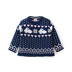 Babyhug Knitted Full Sleeves Sweater Set with Bunny Design - Navy Blue