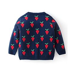 Babyhug Full Sleeves Baby Sweater Set with Strawberry Design - Navy Blue & Red