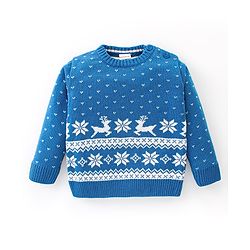 Babyhug Full Sleeves Sweater Set Reindeer Design - Blue