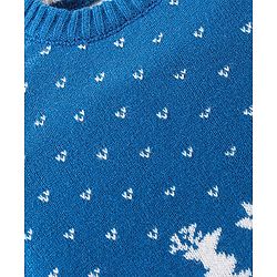 Babyhug Full Sleeves Sweater Set Reindeer Design - Blue