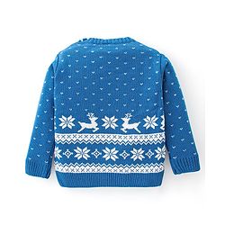 Babyhug Full Sleeves Sweater Set Reindeer Design - Blue