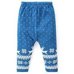 Babyhug Full Sleeves Sweater Set Reindeer Design - Blue
