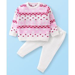 Babyhug Full Sleeves Baby Sweater Set - Pink