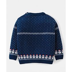 Babyhug Knitted Full Sleeves Sweater Set with Snowman Design - Navy Blue