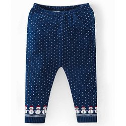 Babyhug Knitted Full Sleeves Sweater Set with Snowman Design - Navy Blue