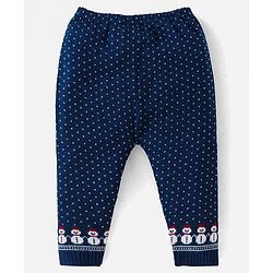 Babyhug Knitted Full Sleeves Sweater Set with Snowman Design - Navy Blue