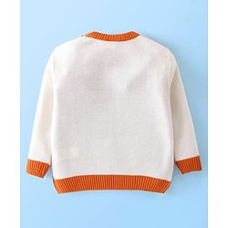 Babyhug Knitted Full Sleeves Sweater Set Floral Design - White & Orange