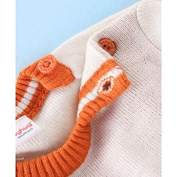 Babyhug Knitted Full Sleeves Sweater Set Floral Design - White & Orange