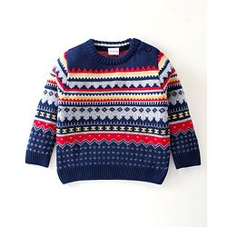 Babyhug Knitted Full Sleeves Sweater Set Ikat Design - Navy Blue