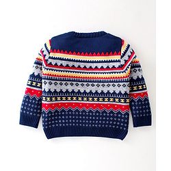 Babyhug Knitted Full Sleeves Sweater Set Ikat Design - Navy Blue