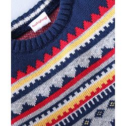 Babyhug Knitted Full Sleeves Sweater Set Ikat Design - Navy Blue