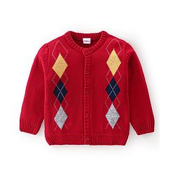 Babyhug Knitted Full Sleeves Sweater With Kite Print - Red
