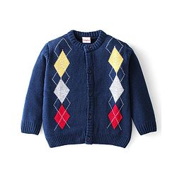 Babyhug Knitted Full Sleeves Sweater Shapes Print - Navy Blue