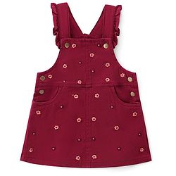 Babyhug Woven Knit Half Sleeves Inner Tee & Frock with Floral Embroidery - Maroon