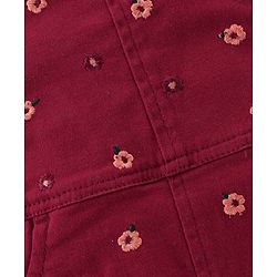 Babyhug Woven Knit Half Sleeves Inner Tee & Frock with Floral Embroidery - Maroon