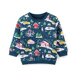 Babyhug 100% Cotton Knit Full Sleeves T-Shirt & Jogger Set With Christmas Theme - Blue