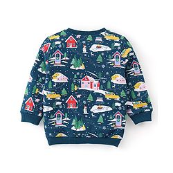 Babyhug 100% Cotton Knit Full Sleeves T-Shirt & Jogger Set With Christmas Theme - Blue