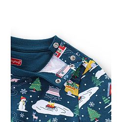 Babyhug 100% Cotton Knit Full Sleeves T-Shirt & Jogger Set With Christmas Theme - Blue