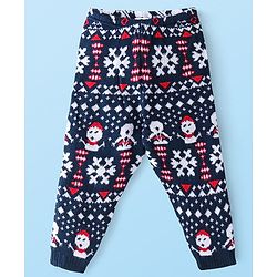 Babyhug Full length Fleece and Woollen Pants with Snowflakes Printed - Navy Blue