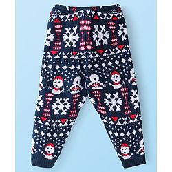 Babyhug Full length Fleece and Woollen Pants with Snowflakes Printed - Navy Blue
