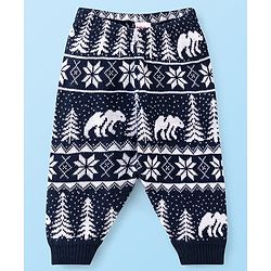 Babyhug Full Length  Fleece and Woollen Pant Tree Printed - Navy Blue