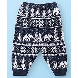 Babyhug Full Length  Fleece and Woollen Pant Tree Printed - Navy Blue