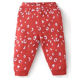 Babyhug Knit Full Length Fleece and Woollen Pant Abstract Design - Red