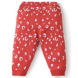 Babyhug Knit Full Length Fleece and Woollen Pant Abstract Design - Red
