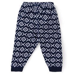 Babyhug Knit Full Length Fleece and Woollen Pant Chevron Print - Navy Blue