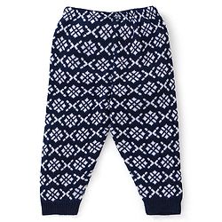 Babyhug Knit Full Length Fleece and Woollen Pant Chevron Print - Navy Blue