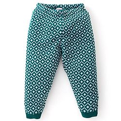 Babyhug Knit Full Length Fleece Woollen Pant with Argyle Design - Green