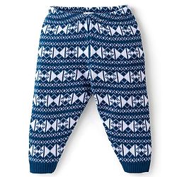 Babyhug Knit Full Length Fleece and Woollen Pant Triangle Design - Navy Blue