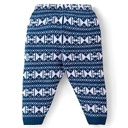 Babyhug Knit Full Length Fleece and Woollen Pant Triangle Design - Navy Blue