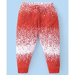 Babyhug Knit Full Length Fleece Woollen Pant with Abstract Design - Red & White