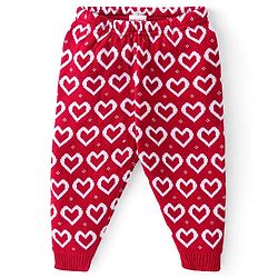 Babyhug Knit Full Length Fleece and Woollen Pant Heart Design - Red