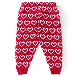 Babyhug Knit Full Length Fleece and Woollen Pant Heart Design - Red