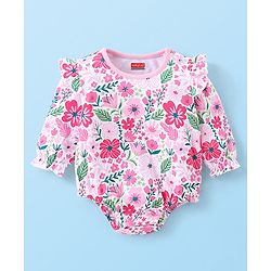 Babyhug 100% Cotton Full Sleeves  Onesie Butterfly Print - Pink