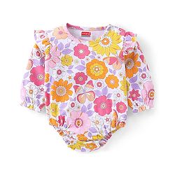Babyhug 100% Cotton Knit Full Sleeves Onesie with Floral Print - Multicolour
