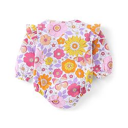 Babyhug 100% Cotton Knit Full Sleeves Onesie with Floral Print - Multicolour