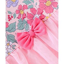 Babyhug 100% Cotton Full Sleeves Frock Style Onesie With Headband Floral Print - Pink