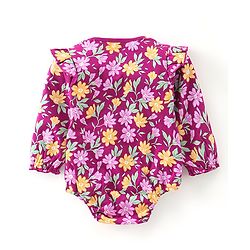 Babyhug 100% Cotton Knit Full Sleeves Onesie  Floral Print - Purple