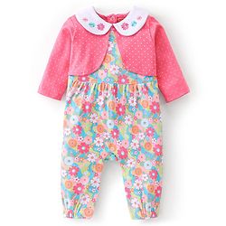 Babyhug 100% Cotton Knit Full Sleeves Romper with Floral Print - Pink