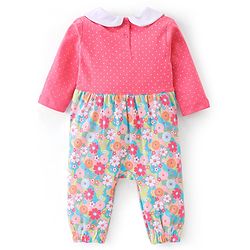 Babyhug 100% Cotton Knit Full Sleeves Romper with Floral Print - Pink